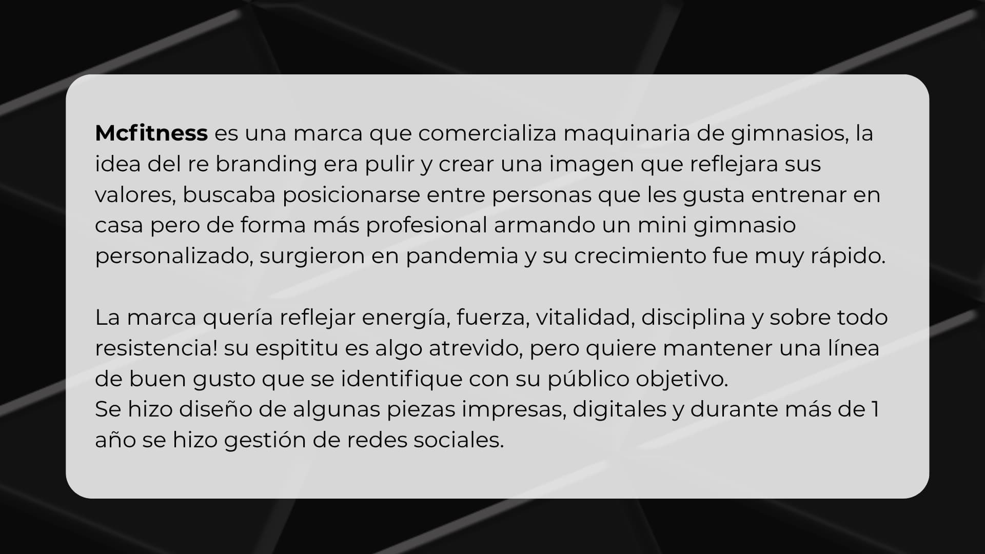 descripción del trabajo relalizado por media shining para la marca de deporte mcfitness