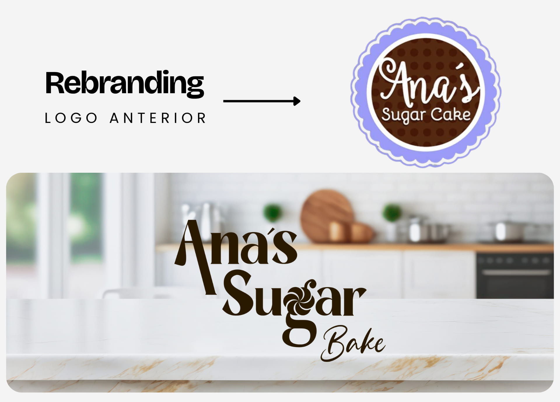 re diseño de logo, rebranding para tienda de galletas ana´s sugar bake